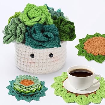 ★スタンダードMiniクッションgreen Amazon.com: Hssugi Crochet Kit for Beginners - 6PCS Coasters in a